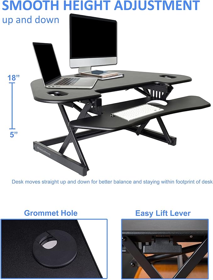 Rocelco 46" Height Adjustable Corner Standing Desk Converter - Image 4