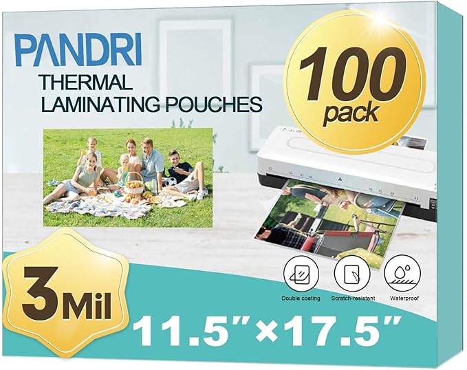 Laminating Sheets, PANDRI 100 Pack Thermal Laminating Pouches Holds 11 x 17 Inch by PANDRI