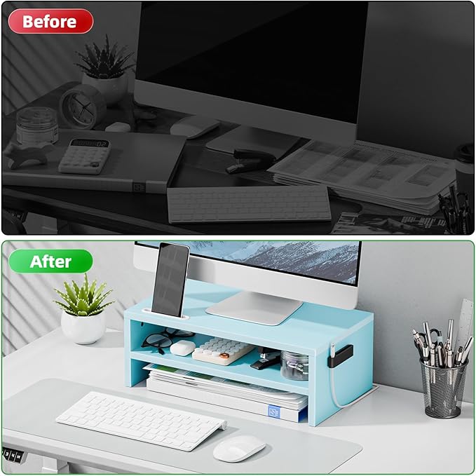 Marbrasse Monitor Stand Riser, 16.5 Inch 2 Tier Computer Printer Shelf Stand - Image 4