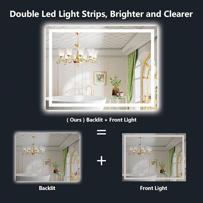 YEELAIT 44x36 Inch LED Bathroom Mirror - Image 2