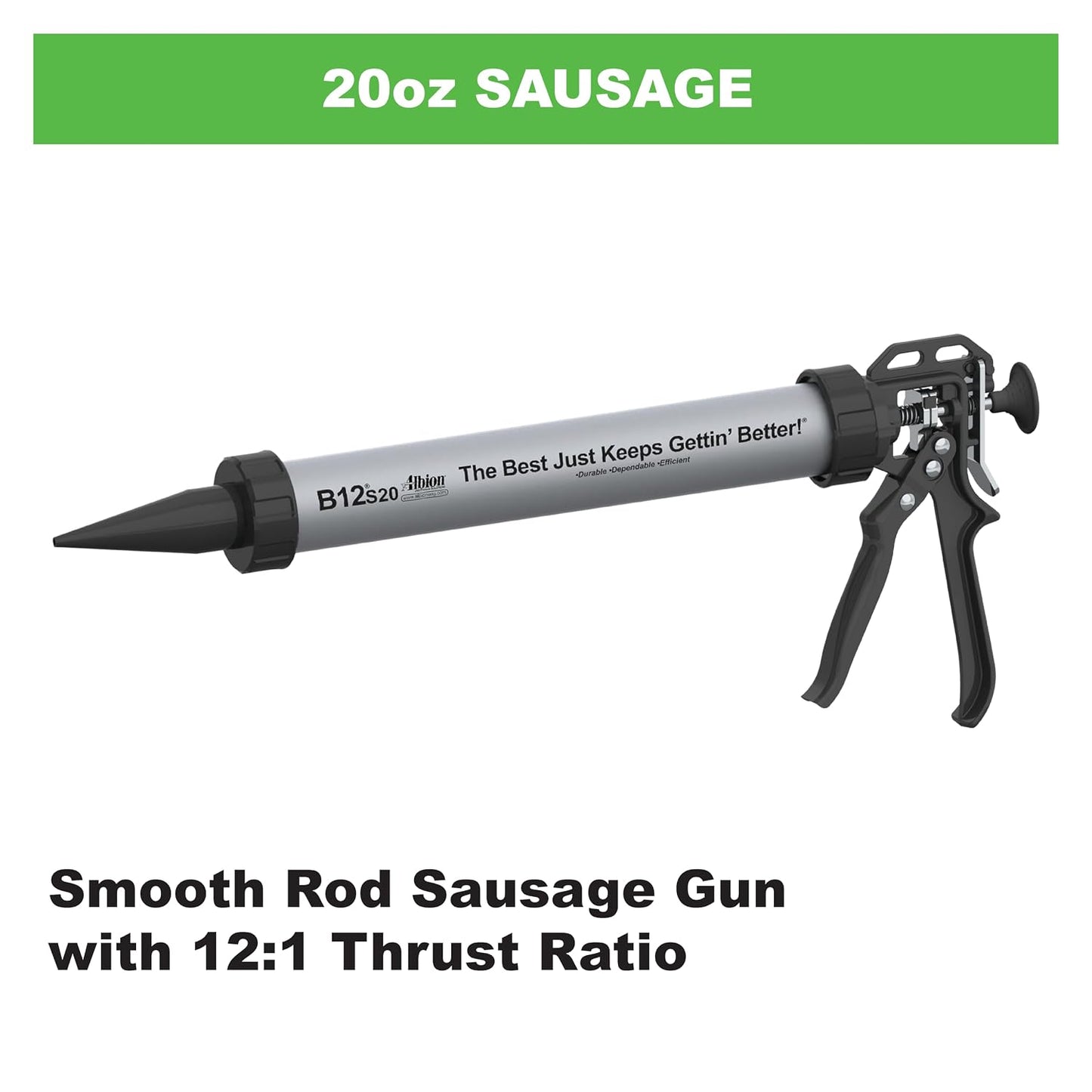 Albion Engineering Company B12S20 B-Line Manual Sausage Caulking Gun, 20 oz, 12:1 Drive | 12:1 drive ratio