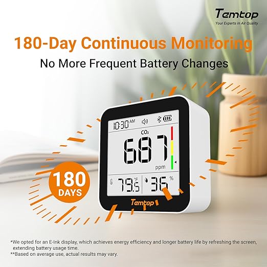 Temtop CO2 Monitor Indoor Air Quality Monitor 3 in 1 CO2 Meter, 180 Days - Image 3