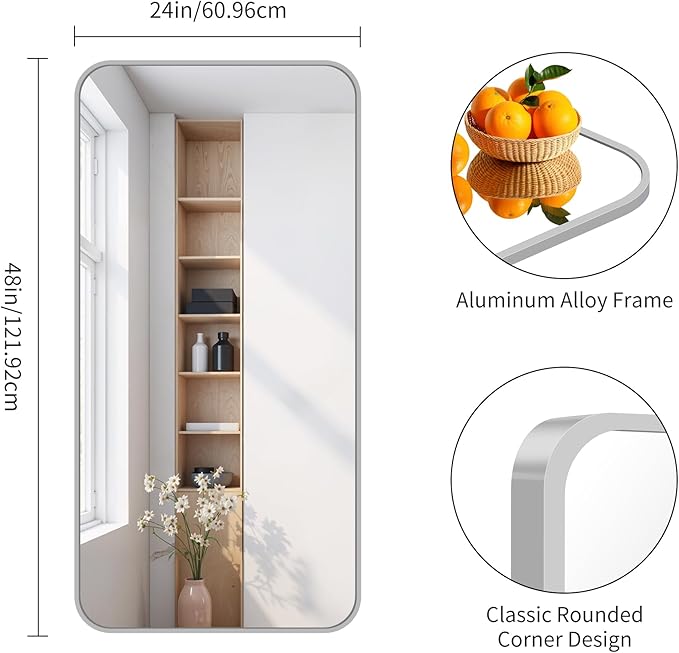 FORBATH 24x48 Inch Silver Bathroom Mirror - Image 6