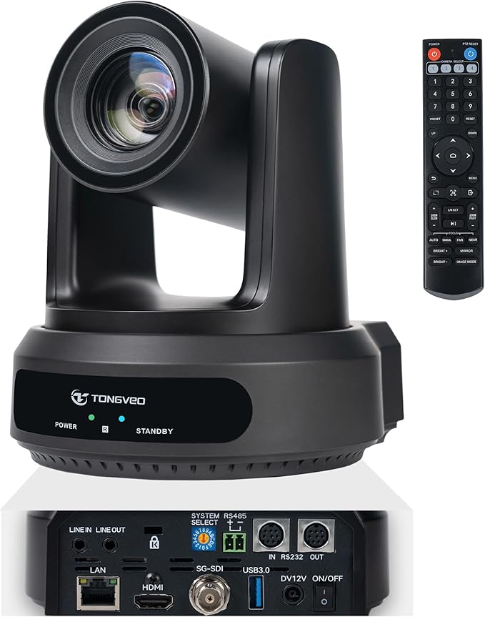 TONGVEO AI Auto-Tracking IP PTZ Camera SDI/HDMI/USB3.0/LAN PoE 30X Optical + by TONGVEO