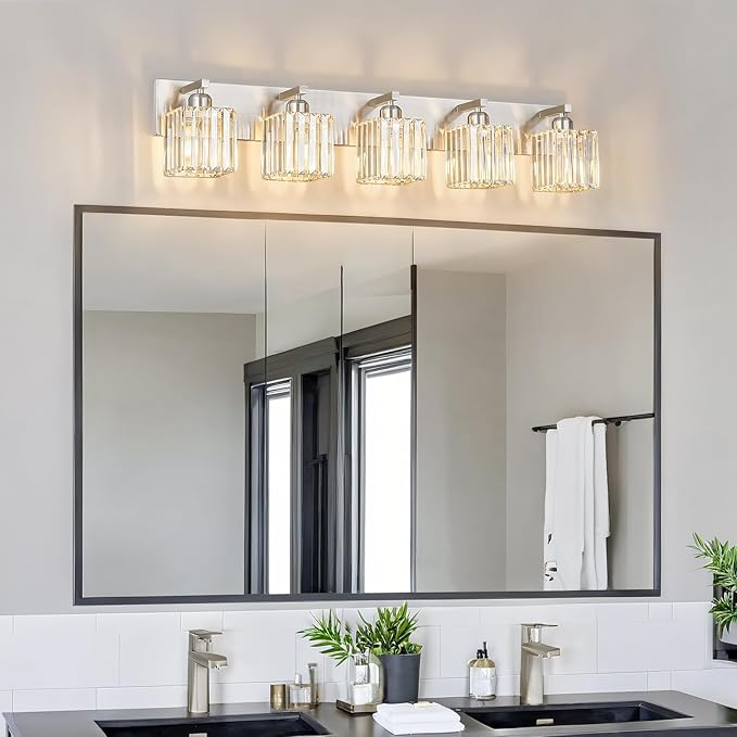 FDPBY Modern Vanity Light 5-Lights Brushed Nickel Vanity Light Crystal Bathroom - Image 3