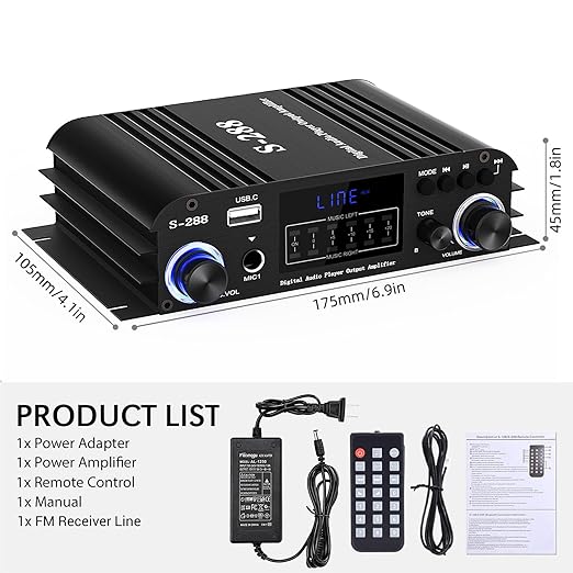 Facmogu S-288 4 CH Bluetooth 5.0 Home Audio Amplifier, RMS 45Wx4, Max 600W HiFi - Image 7
