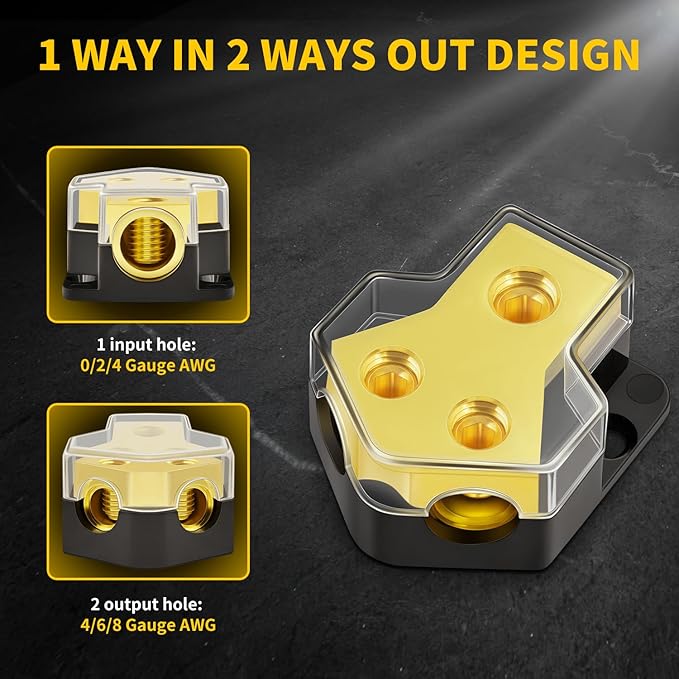 Bolipoeq 12V Power Distribution Block Car Audio 2 Way 0/2/4 Gauge in 4/6/8 - Image 4