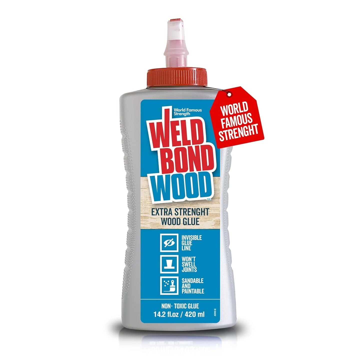 Weldbond Extra Strength Wood Glue for Woodworking, Furniture Repair & DIY Projects - Non-Toxic, Invisible Line, Sandable & Paintable, Heavy Duty Wood Glue for Furniture & Carpentry - 14.2 oz