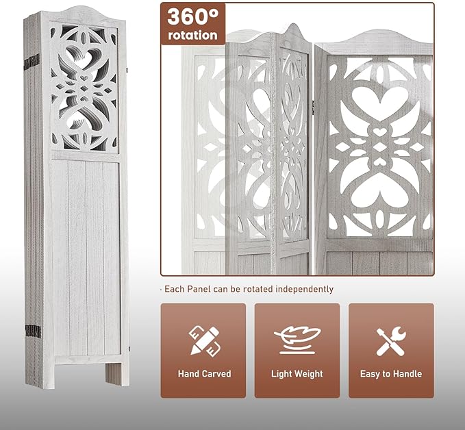 ALeesing 6 Panel Room Divider Fully Assembled, Carved Room Dividers and Folding - Image 6