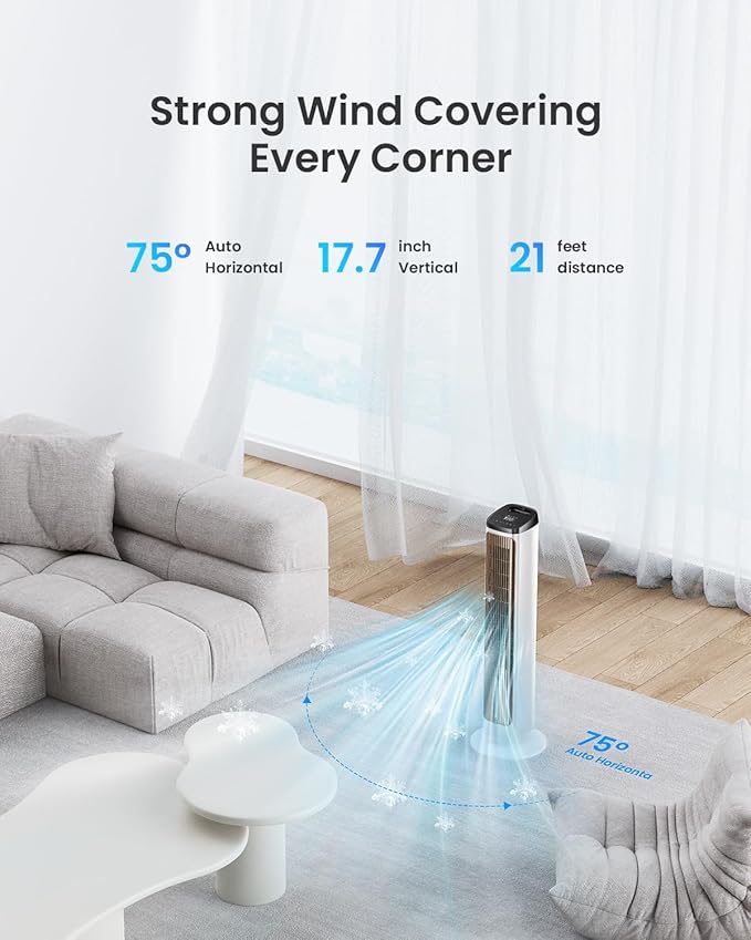 PNTCK Tower Fans with Ice Packs, 12H Timer, 4 Modes, 3 Speeds, 20FT Remote - Image 4