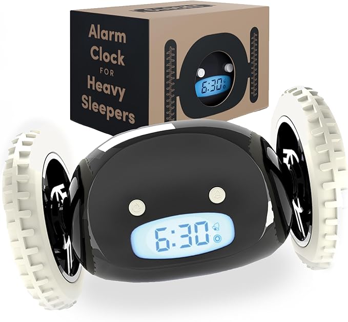 CLOCKY Extra Loud Alarm Clock for Heavy Sleepers on Wheels Rolls Runs Away by Clocky