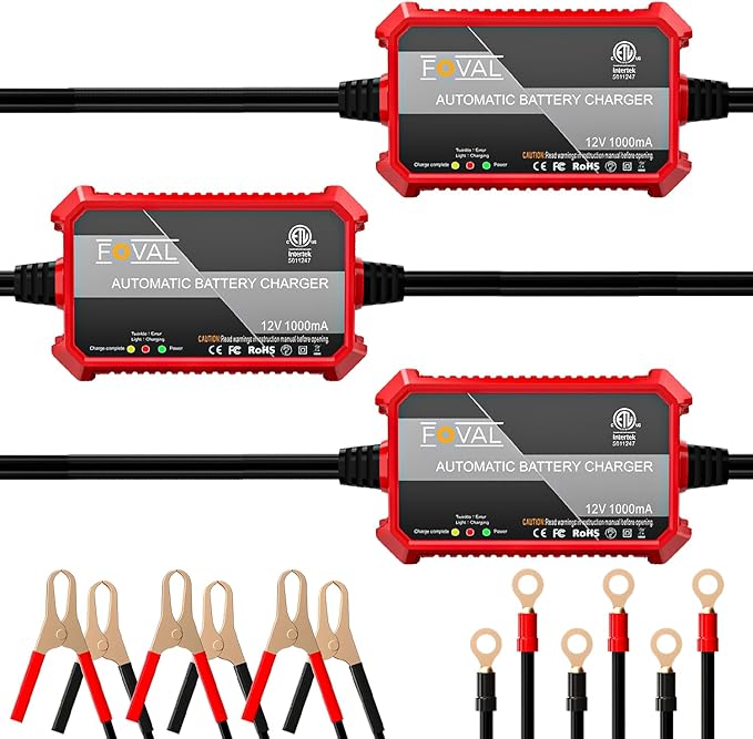 1000mA Car Battery Charger, FOVAL 12V Fully Automotive Battery Charger by FOVAL