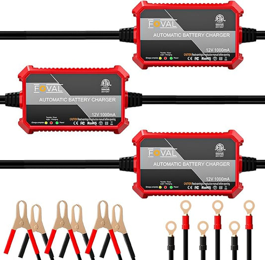 1000mA Car Battery Charger, FOVAL 12V Fully Automotive Battery Charger by FOVAL