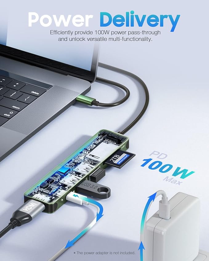 Hiearcool USB C Hub, USB-C Adapter, 7 in 1 USBC to HDMI Multi-Port Adapter - Image 3