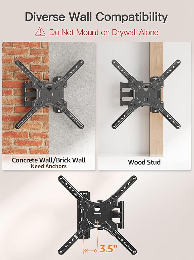 ELIVED TV Wall Mount for Most 26-60 Inch TVs, Swivel and Tilt Full Motion TV - Image 7