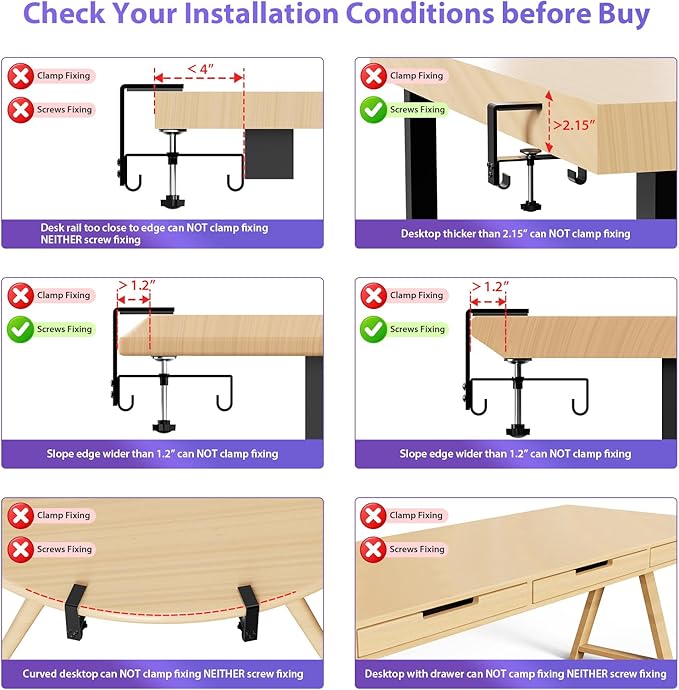Univivi No Drill Under Desk Cable Management Tray, Clamp/Screw Mount Desk Cable - Image 5
