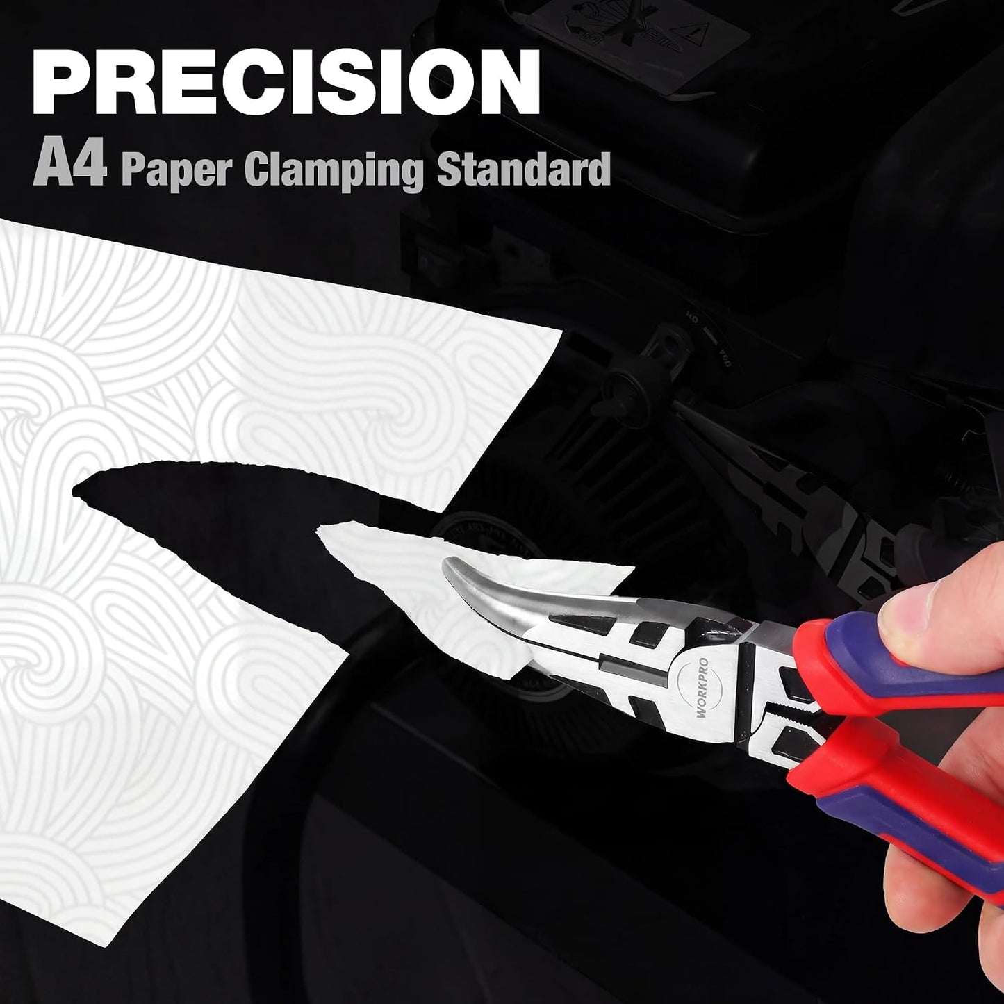 WORKPRO Premium 6" Bent Needle Nose Pliers(Smooth Jaw), Paper Clamp Precision, Heavy-Duty CRV Steel, Soft Grip with Wire Cutter, Long Nose Cutting Pliers
