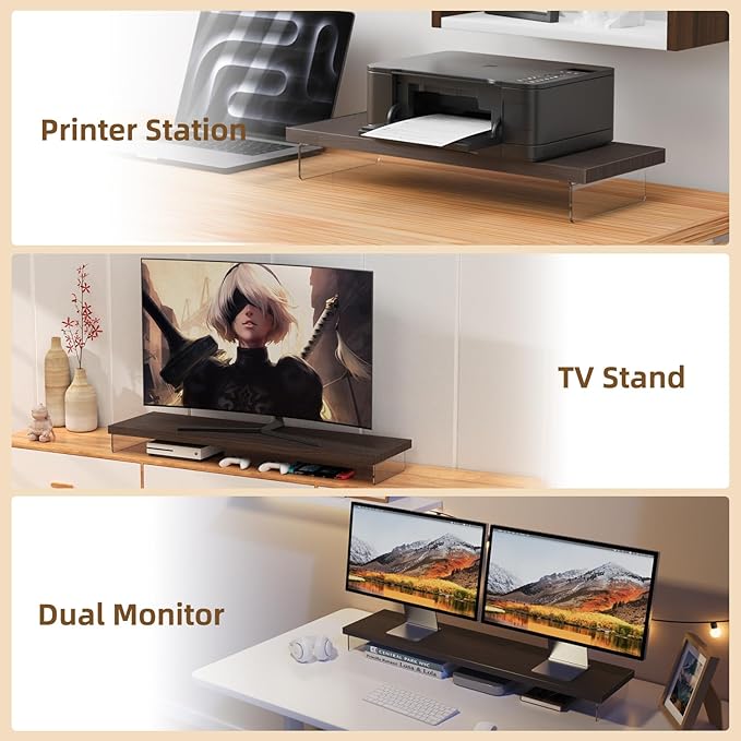 Dual Monitor Stand Riser, Wooden Desktop Organizer Shelf - Image 6