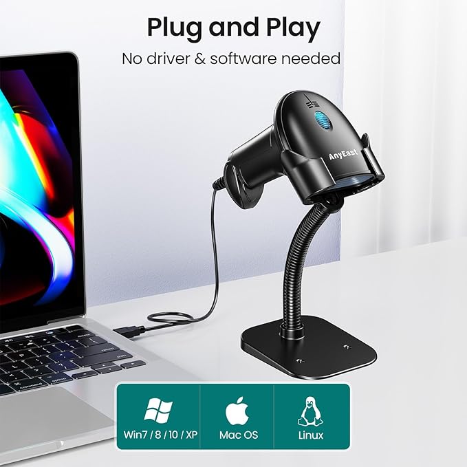 Anyeast 2D 1D Barcode Scanner : USB Wired Inventory QR Scanner - Image 3