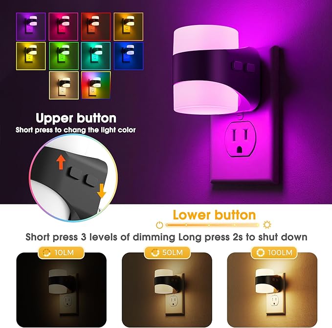L LOHAS LED Colored Night Lights Plug into Wall, 3 Brightness Level, 1W Low - Image 2