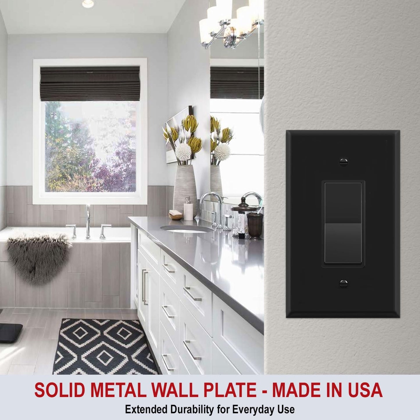 OVERSIZED 1 Gang Rocker - Decorator Black Metal Wall Plate - Steel Switch Plate for Decorator Style Light Switches, GFCI, Electrical Outlets, Black - UL Listed, 5.5" x 3.5" - Made in USA - 10 Pack