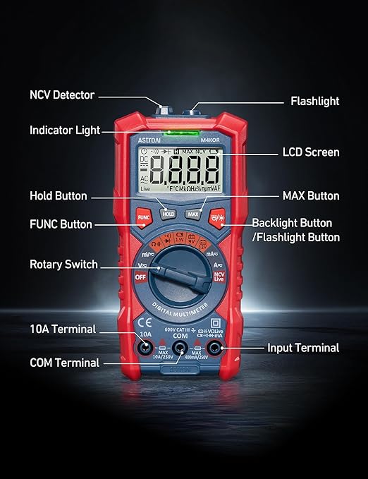 AstroAI Multimeter Tester, TRMS 4000 Counts Volt Meter Auto-Ranging Ohmmeter - Image 7