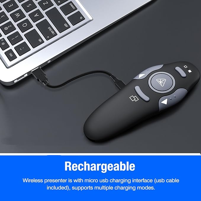 DinoFire Presentation Remote, RF 2.4GZ Rechargeable USB Slide Clicker - Image 2