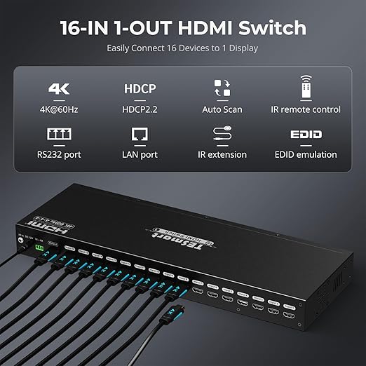 TESmart 16×1 HDMI Switch 16 in 1 Out 4K HDMI Switcher - Image 2