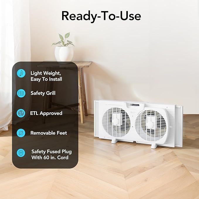 Comfort Zone Window Fan for Bedroom, 9 inch 3 Speed Dual Fans - Image 5