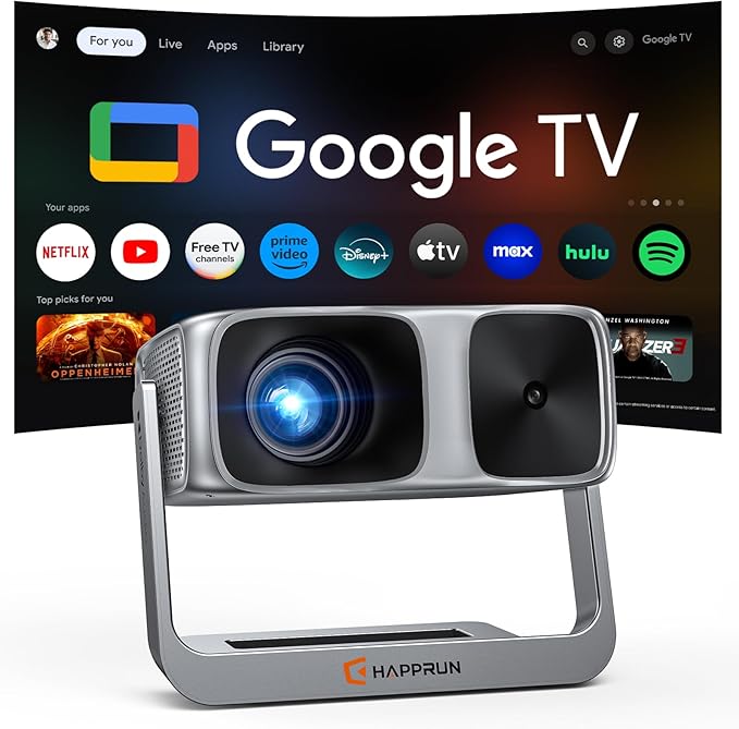 2000 ANSI Official Licensed Google TV Outdoor Projector 4K Full HD, Smart by HAPPRUN
