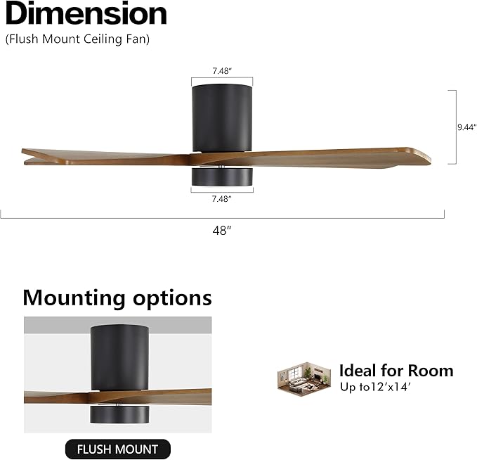 WINGBO 48 Inch Flush Mount DC Ceiling Fan - Image 4