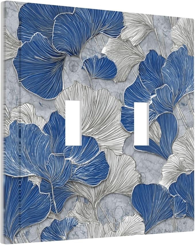 Bvtewkhz Abstract Blue Marble Plant Leaves 2 Gang Double Toggle Decorative - Image 2