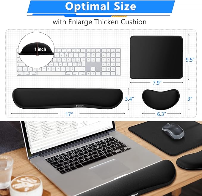 Gimars 3Pcs Memory Foam Keyboard Wrist Rest, Mouse Pad Wrist Support - Image 6