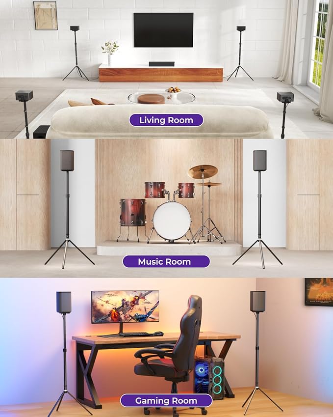 ULTIMEA 2-Pack Universal Height-Adjustable Speaker Stands, Extendable from 62cm - Image 2