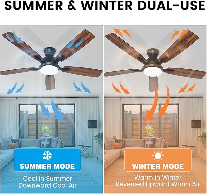 revoici Ceiling Fans with Lights, 52 Inch Black and Brown Wood Ceiling Fan - Image 5