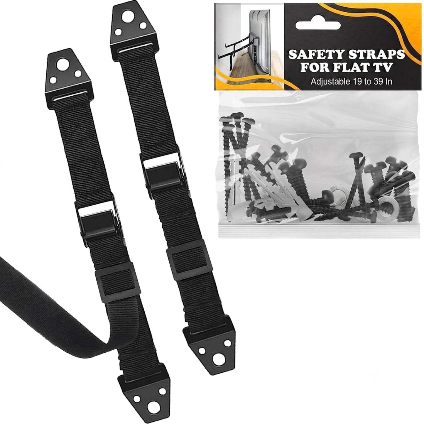 TV Safety Straps for Flat Screen, Anti-Tip, Adjustable 19 to 39 In | Wall Anchor Straps Hold Big Screen TVs Up to 330 Lbs - Flexible Nylon, Wear-Resistant, and Easy Setup for Furniture Anchoring