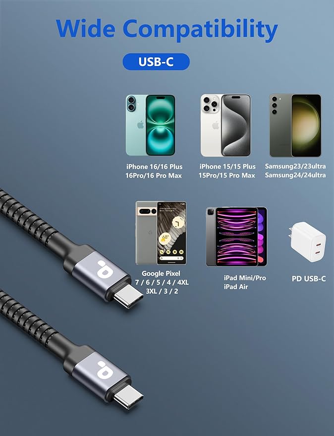 PRAKIE USB C Cable 3FT, USBC Fast Charging Nylon Braided USBC iPhone Charger - Image 8