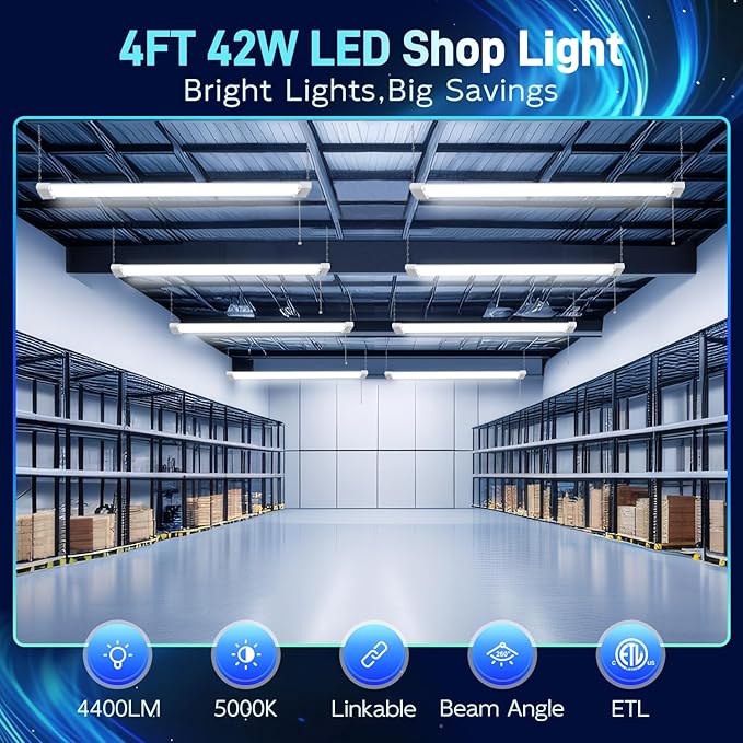 hykolity 5000K LED Shop Light Linkable, 4FT Daylight 42W LED Ceiling Lights - Image 2