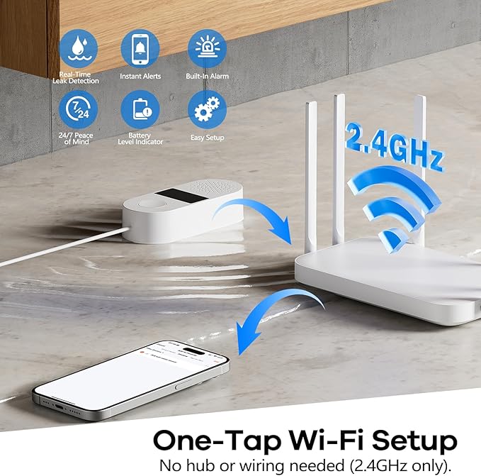 2-Pack WiFi Water Leak Detector, Battery Powered Water Sensor Alarm - Image 2