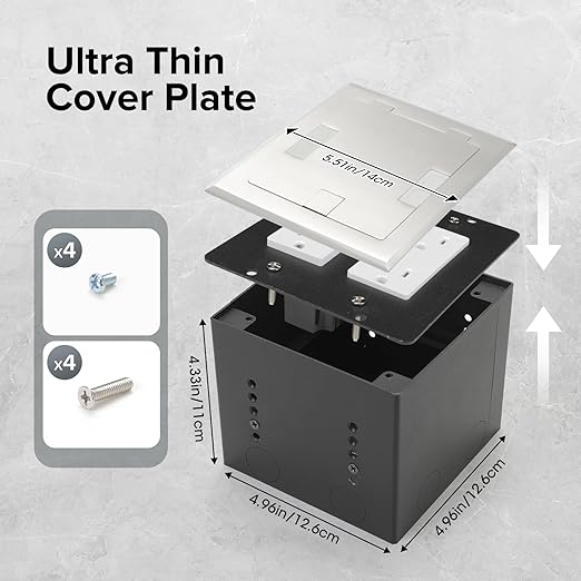 Vagueior Recessed Flat Hidden Floor Electrical Outlet Box Kit, Stainless Steel - Image 3