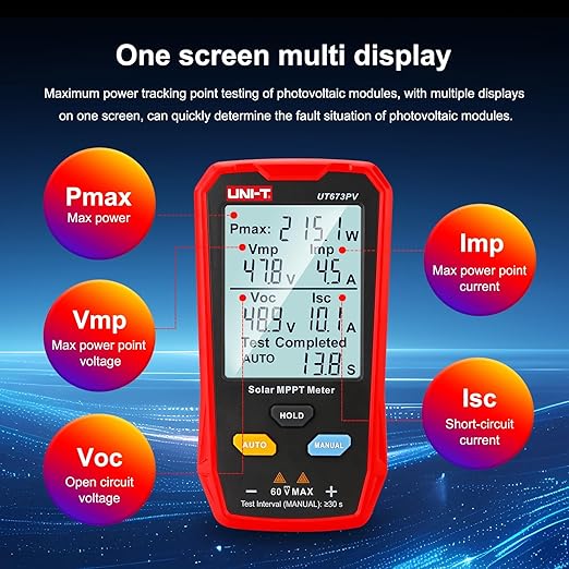UNI-T UT673PV Solar Panel Tester, Solar MPPT Meter, 800W Photovoltaic Module - Image 3