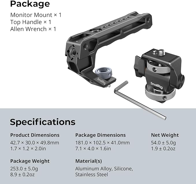 SMALLRIG Top Handle with Monitor Mount Kit, with 3/8"-16 Locating Holes - Image 10