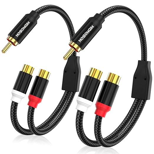 HOSONGIN RCA Splitter 1 Male 2 Female Audio Cable, 24K Gold-Plated Plug by HOSONGIN