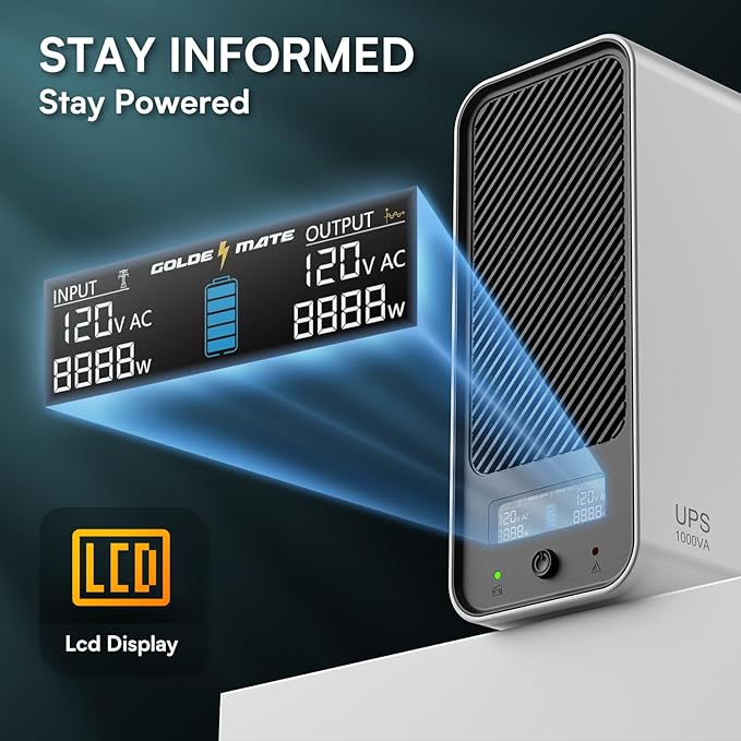 GOLDENMATE 1000VA/600W Lithium UPS Battery Backup and Surge Protector, Backup - Image 6