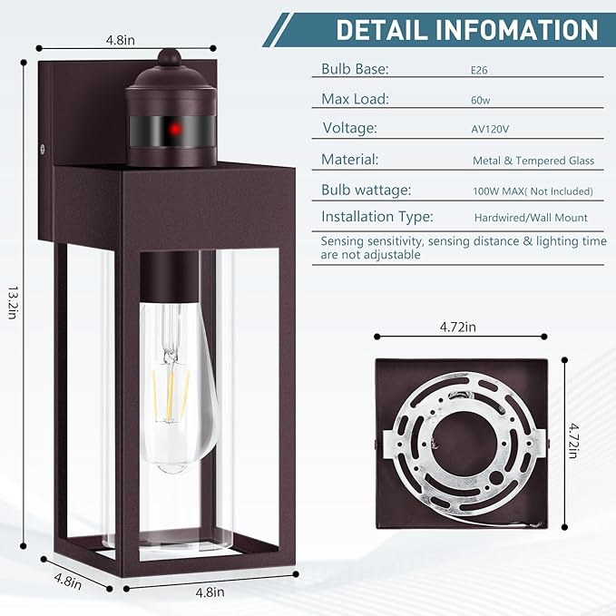 LWSOY Motion Sensor Outdoor Wall Lanterns 2 Packs, Dusk to Dawn Exterior Light - Image 4
