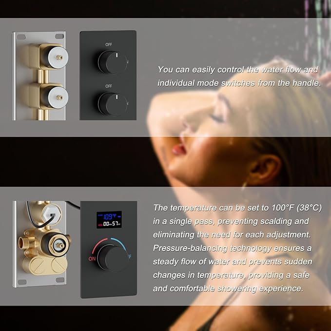 KATAIS Matte Black Shower System Digital Tempreature Display Thermostatic - Image 8