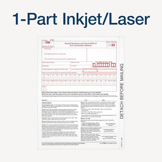 Adams 1096 Forms 2025, 1-Part Summary Transmittal Forms - Image 3