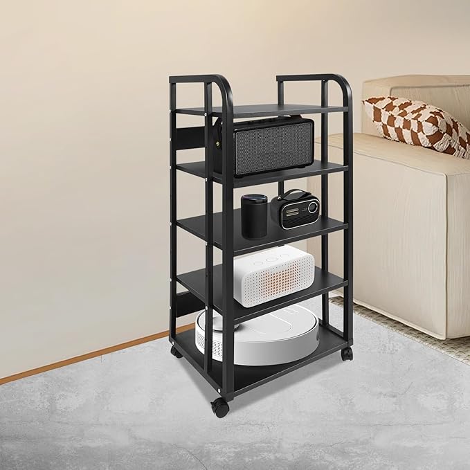 5-Tier AV Media Stand with Universal Wheels, Center Stereo Components Storage - Image 2