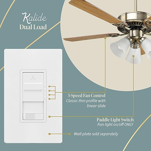TOPGREENER Kalide Light Switch and 3-Speed Ceiling Fan Control Combo, in Wall - Image 3