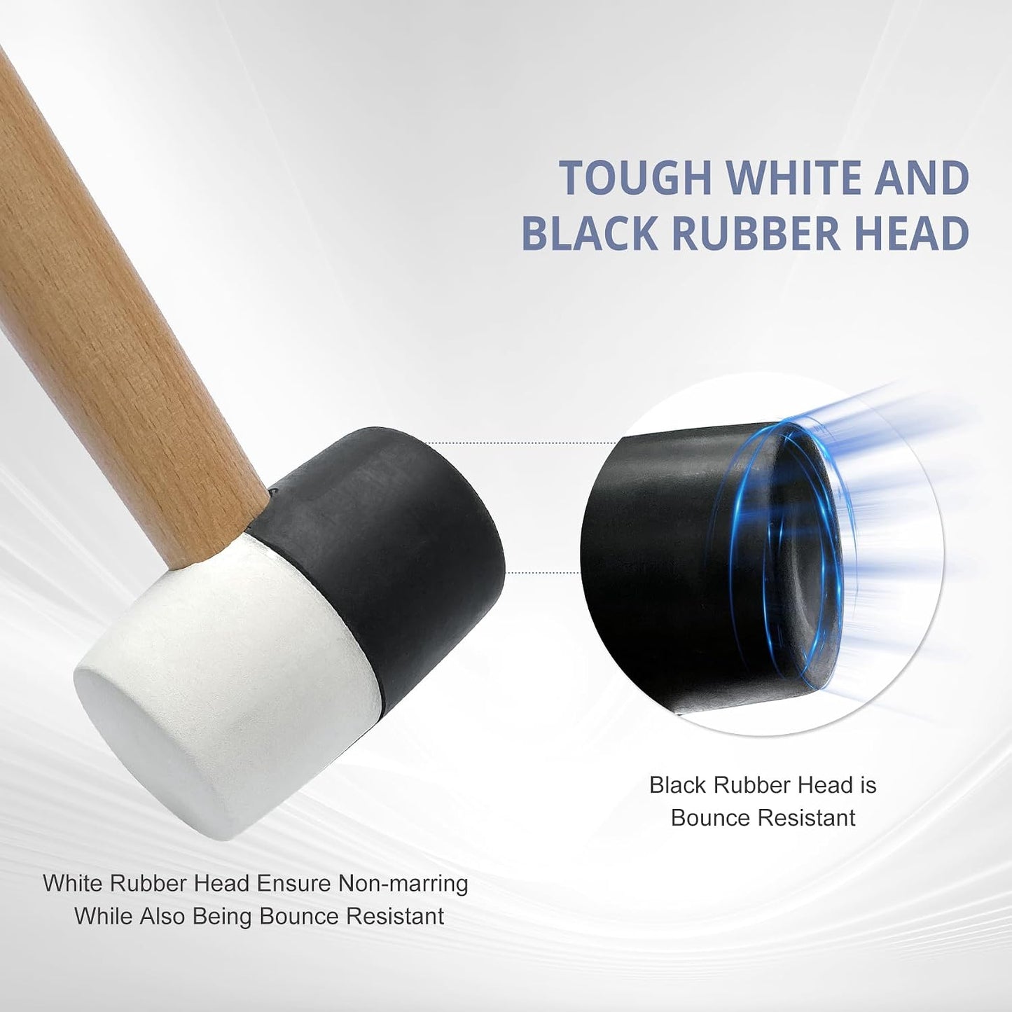 8 Oz. Rubber Mallet Hammer | White and Black Double-Faced Soft Head, Hardwood Handle Small Hammer for Woodworking, Flooring, and Tile